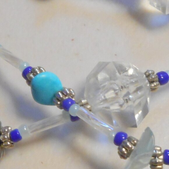 HandCrafted Necklace about 30"  ...… blue, white, silver and clear bead color - Picture 7 of 8